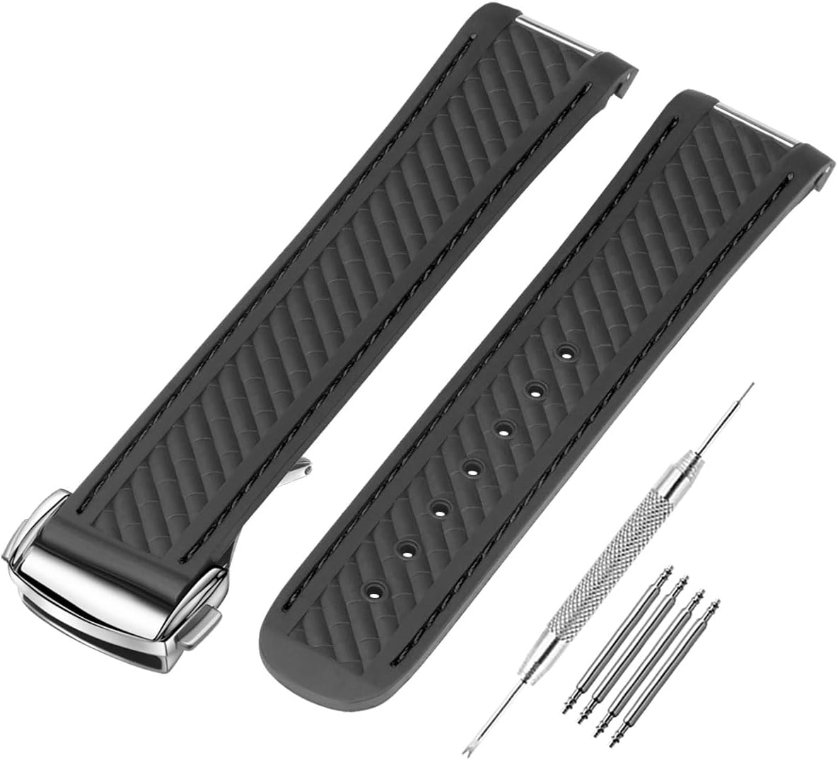 Watch Band Compatible with Omega Seamaster 300 AT150 Aqua Terra 8900 Curved End Steel Buckle, Soft Silicone Rubber Replacement Wrist Strap for Omega Seamaster Series Watch Straps - Image 10