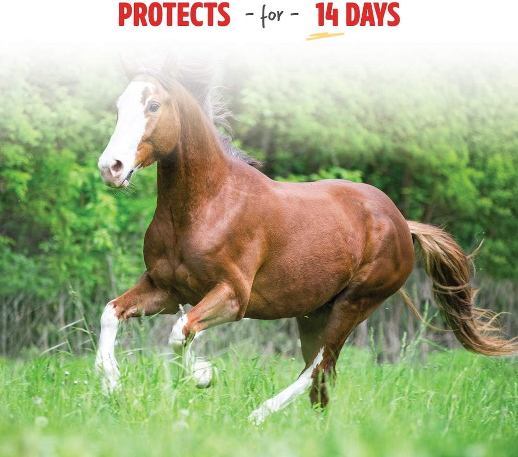 Manna Pro thirty-two ounce horse fly spray demonstrating the heavy duty yellow trigger mechanism