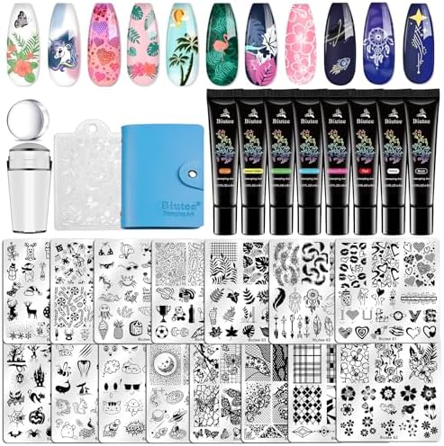 Biutee nail stamper kit with 15 plates and gel polish set front view