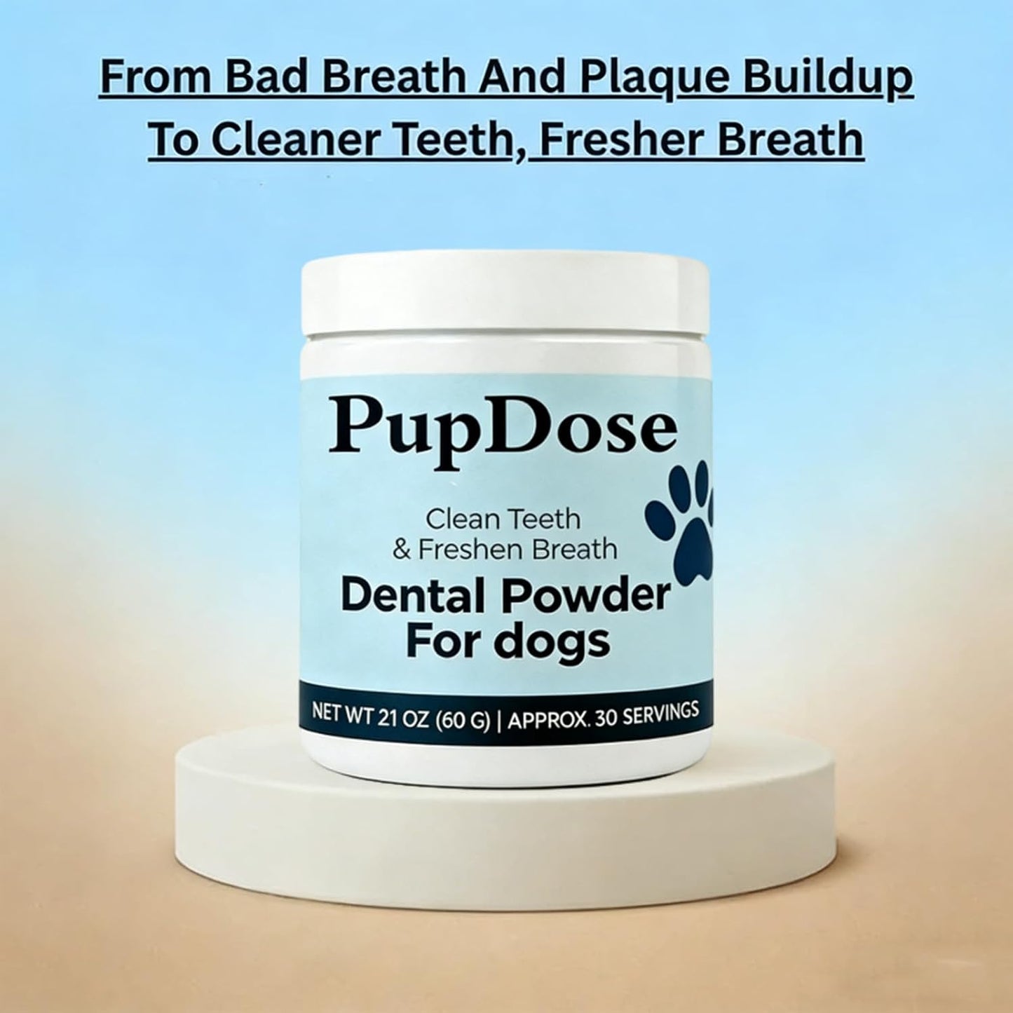 PupDose dog teeth cleaning powder supplement mixed in pet food