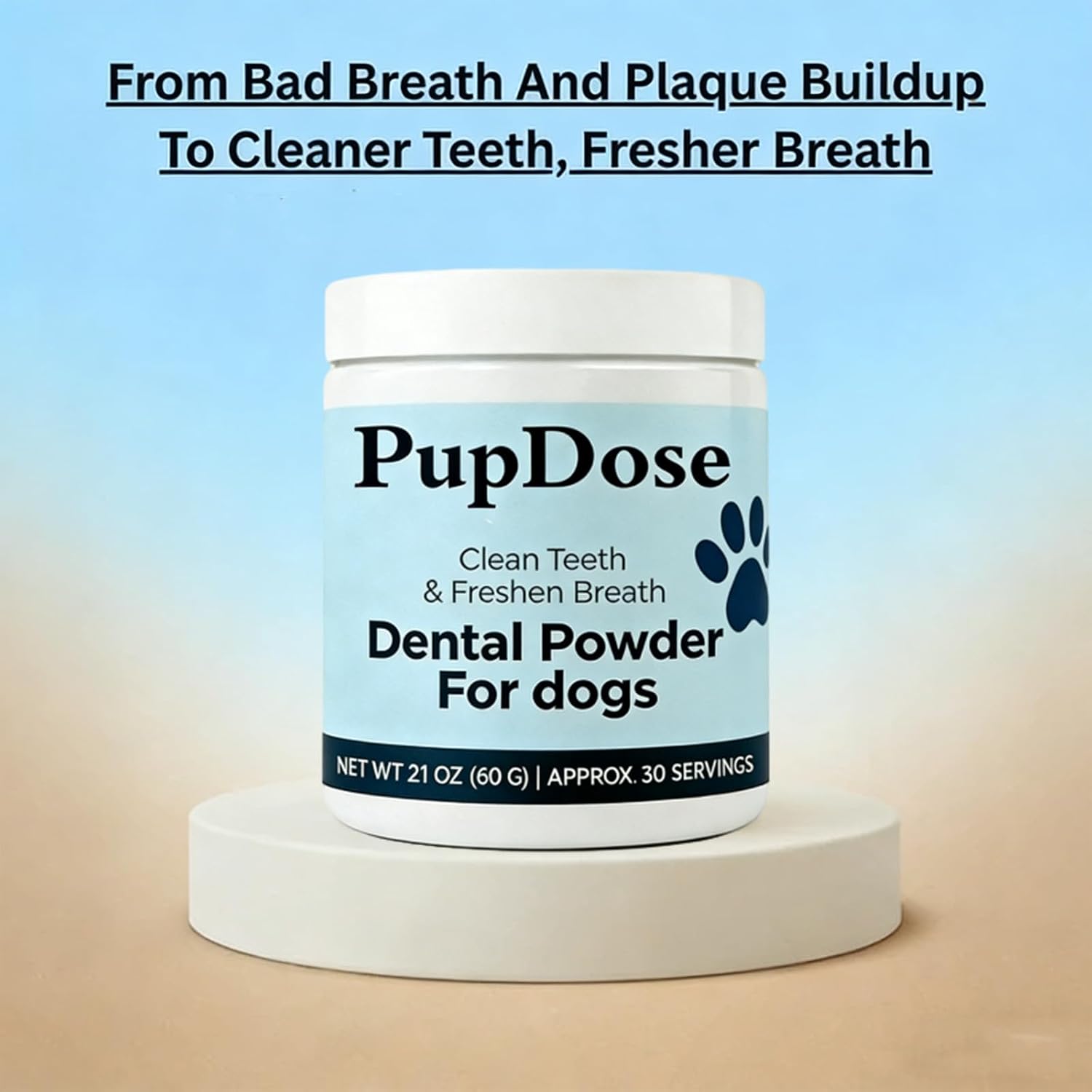 PupDose dog teeth cleaning powder supplement mixed in pet food