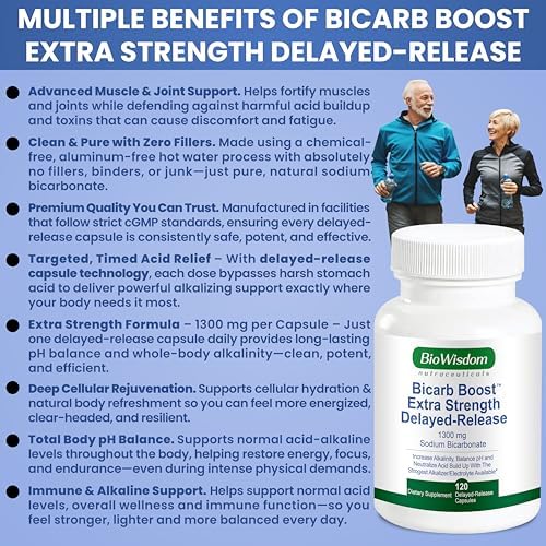 Close up of BioWisdom Nutraceuticals bicarb pills demonstrating the enteric coated enteric capsule technology to prevent stomach upset