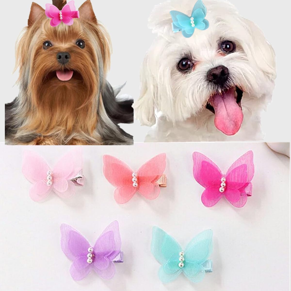 Fzbnsrko butterfly pearl pet hair clips front view for dogs