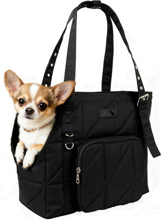 Senior Budday dog purse carrier front view in black