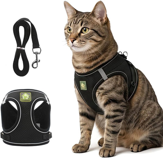 Rishav Pet Care Cat Harness and Leash Set front view of black escape proof vest