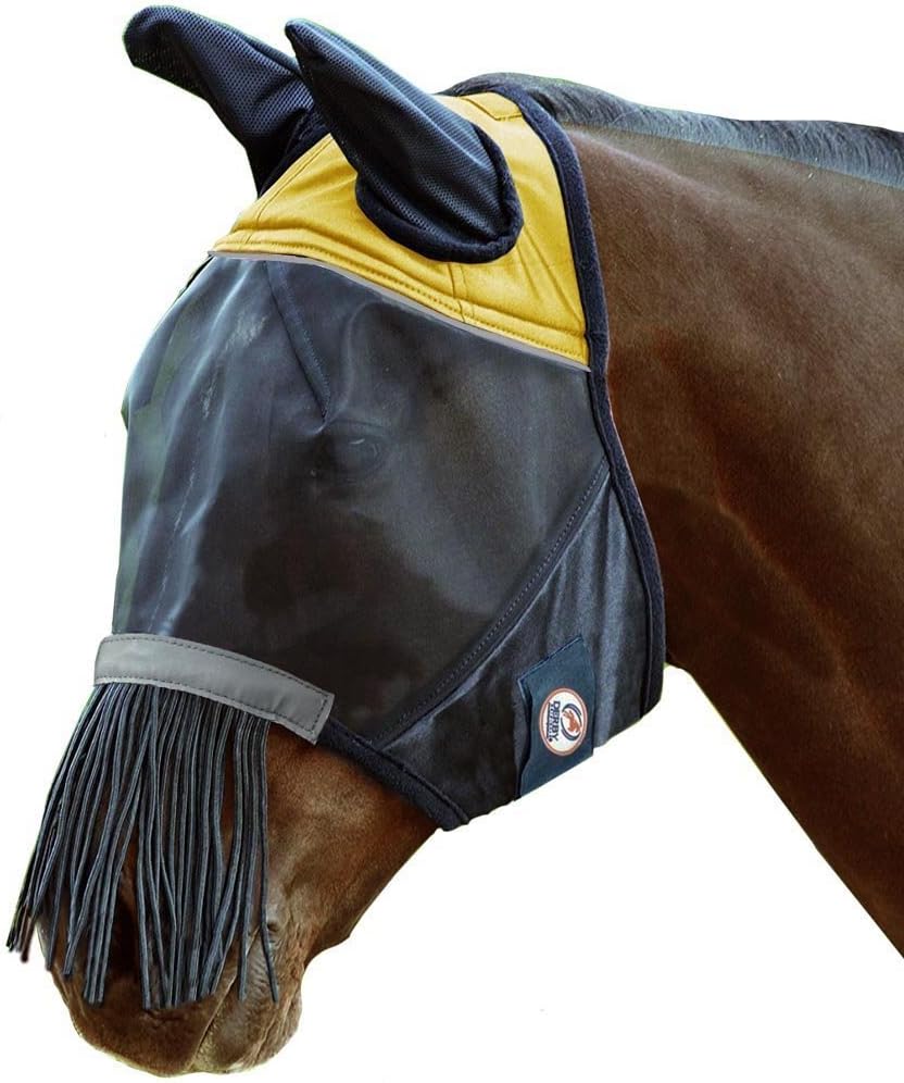 Derby Originals Patriotic Reflective Safety Horse Fly Mask with Ears and Nose Cover Fringes,Full Horse (Large) - Image 10
