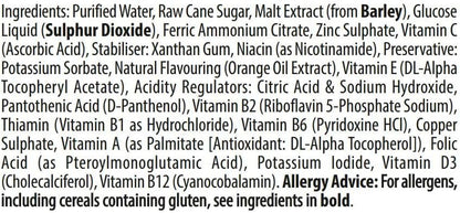 Wellkid multi vitamin liquid side label highlighting premium Swiss Alpine malt ingredient