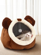 Cat Beds for Indoor Cats - Rabbit-Shaped Cat Cave Bed with Hanging Toy,Super Soft Calming Pet Bed for Kitten&Puppy,Small Dog,Warm Plush&Machine Washable&Removable Cotton Pad,cat Hideaway(Grey M) - Image 11