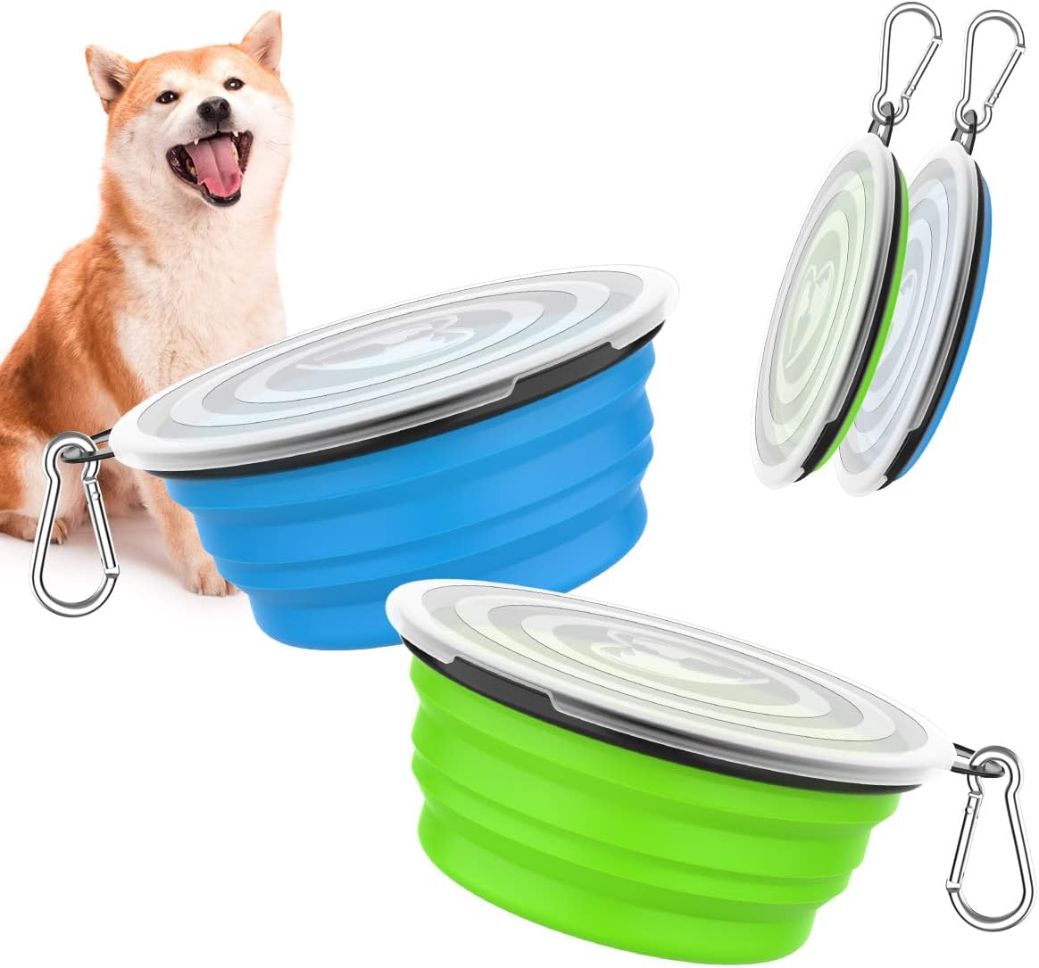 Pawaboo travel pet food container bowls clipped onto an outdoor backpack