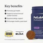 PetLab Co. dog probiotic salmon flavor soft chews bottle side showing dosage directions.