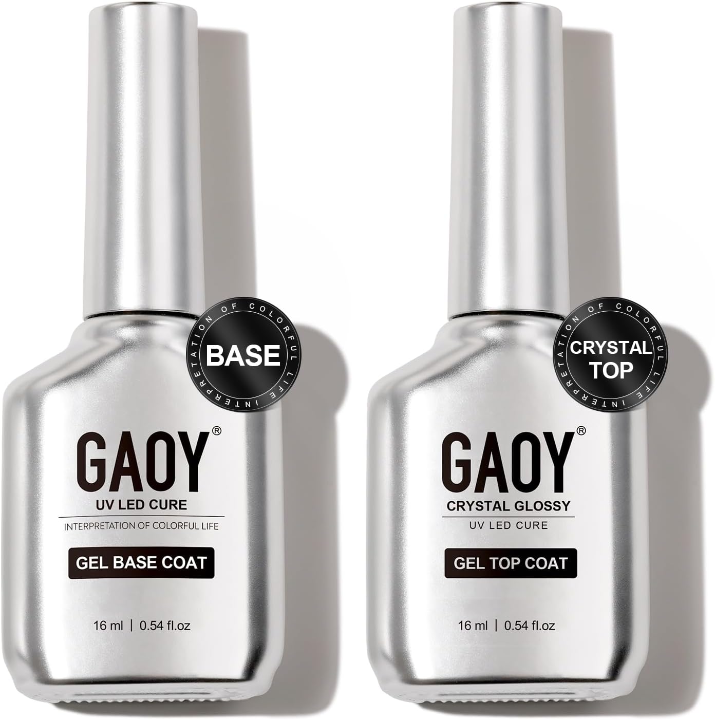 Gaoy crystal glossy gel top and base coat set front view