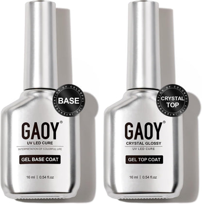 Gaoy crystal glossy gel top and base coat set front view