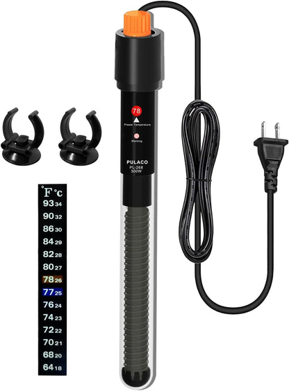 Pulaco 300 Watt aquarium heater front view for fish tanks