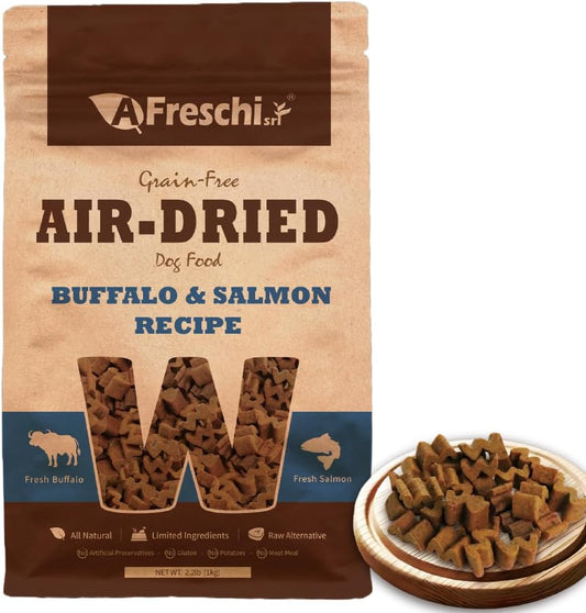A Freschi srl Air-Dried Dog Food front view package of buffalo and salmon recipe