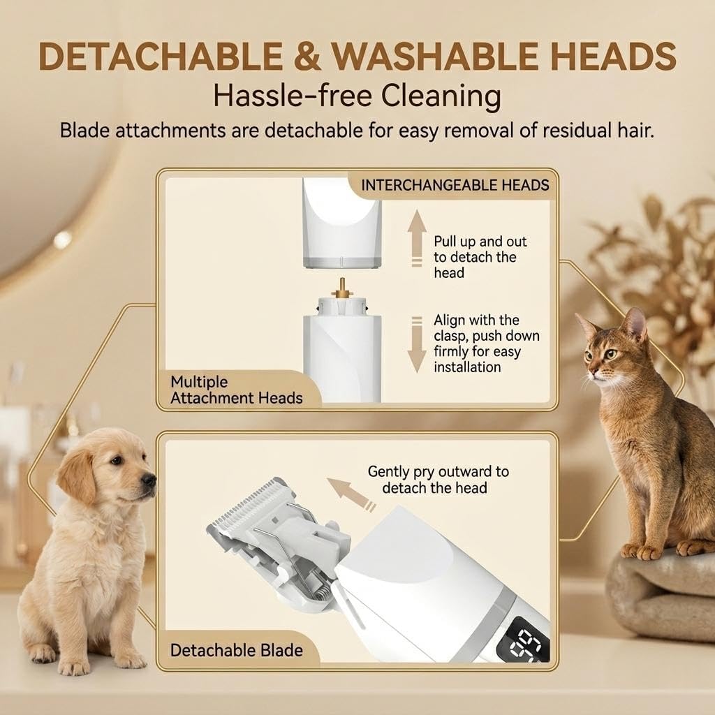 USB rechargeable professional dog grooming set with accessories and guide combs.