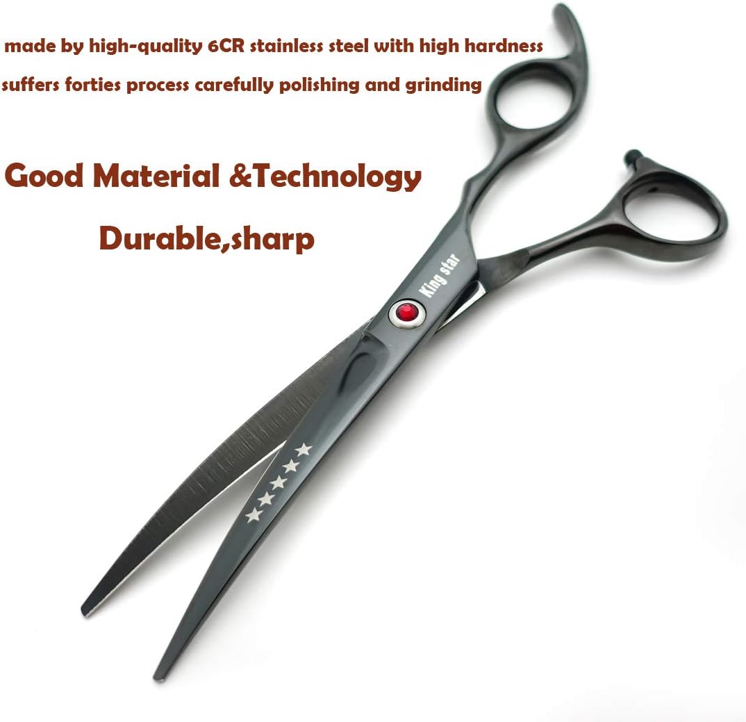 Kingstar professional pet shears showing the sharp convex edge design on the blade