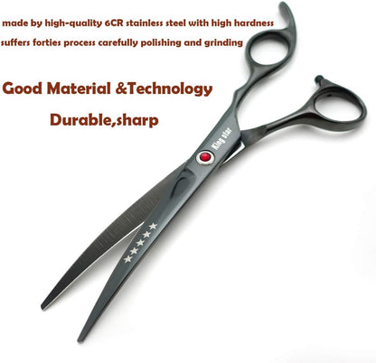 Kingstar professional pet shears showing the sharp convex edge design on the blade