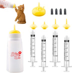 Xuanda kitten bottle feeding kit front view showing the sixty milliliter bottle and yellow silicone nipple