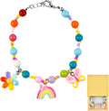 LATUMCO Colorful Pearl Pet Necklace front view featuring the cute pink rainbow pendant.