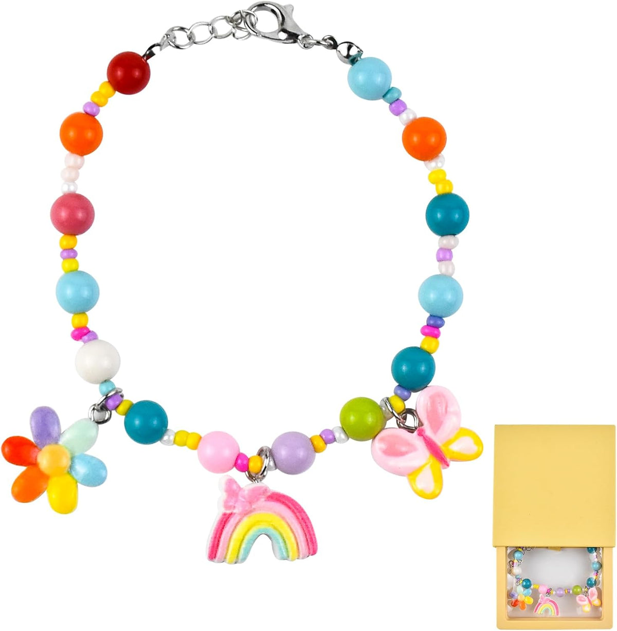LATUMCO Colorful Pearl Pet Necklace front view featuring the cute pink rainbow pendant.