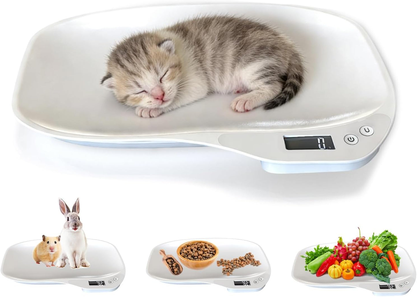 HMRCYTE small animal digital scale front view showing white weighing tray and LCD screen