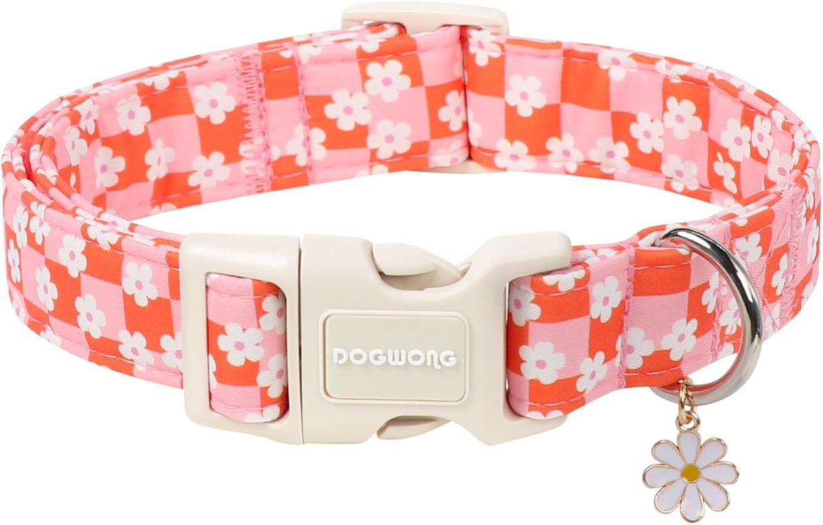 DOGWONG Girl Dog Collar for Small Dogs, Pink Checked Dog Collars, Pink Checked Dogs Collars for Small Medium Dogs, Neck 11-16 inches - Image 12