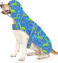 HDE dog raincoat front view showing the transparent hood visor on a large dog.