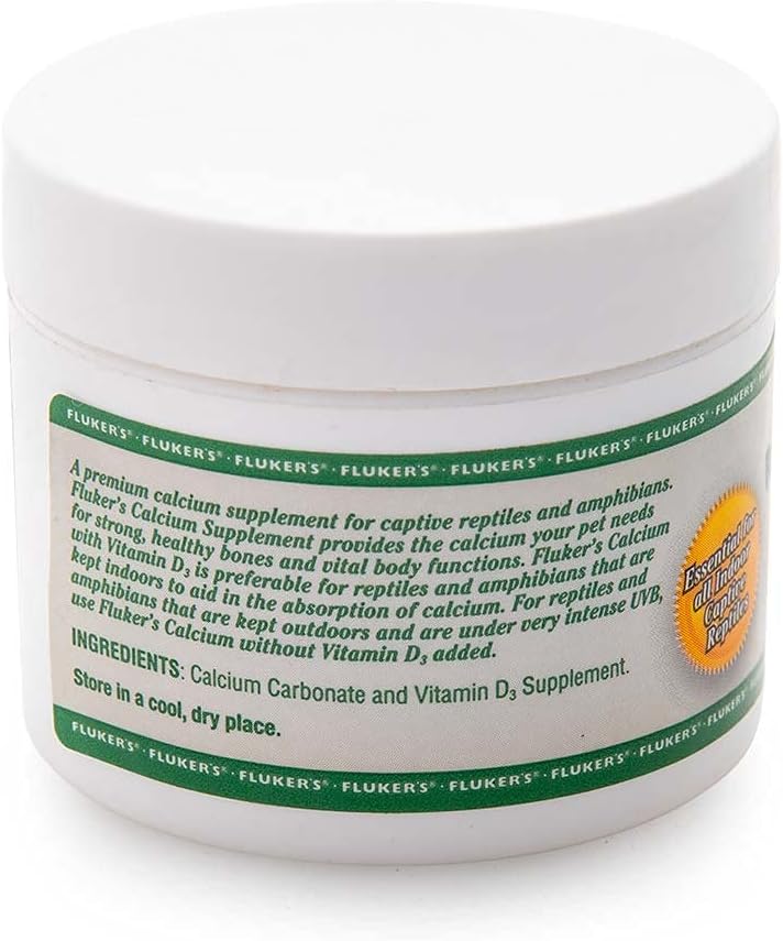 Side view of Fluker's calcium powder container for captive reptiles