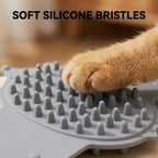 Unique Sales cat grooming brush installed on a furniture corner.