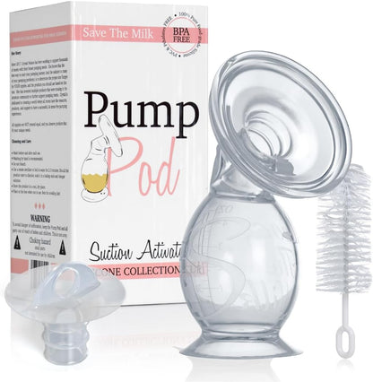 Save The Milk Silicone Manual Breast Pump Pod front view showing the smaller twenty-four millimeter flange and stable suction base.