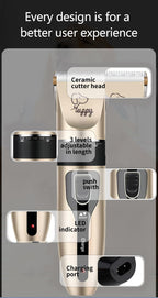OASIS cordless cat hair trimmer showing micro adjustment knob settings