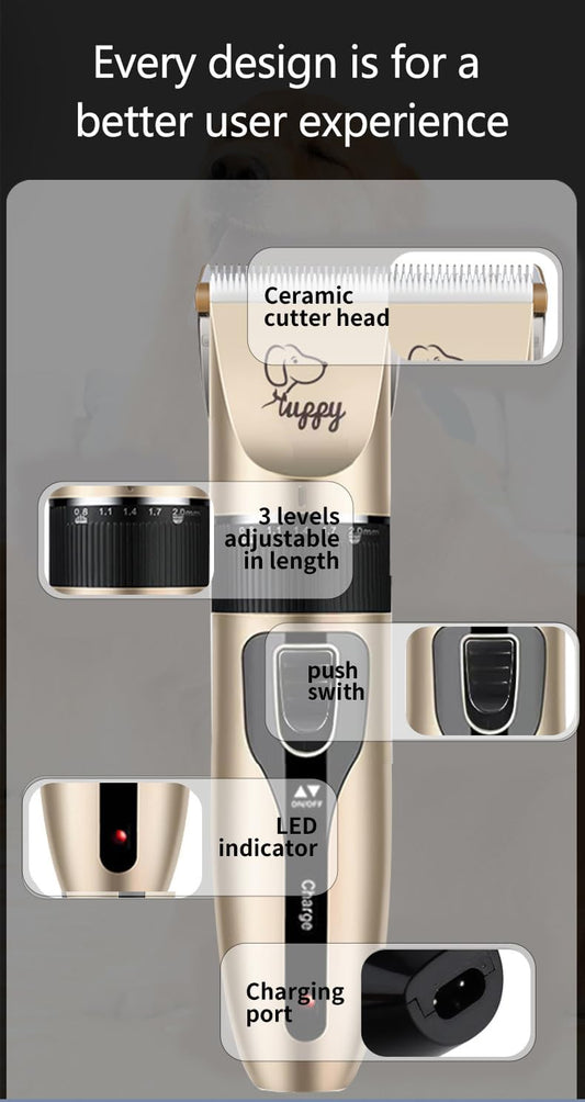 OASIS cordless cat hair trimmer showing micro adjustment knob settings