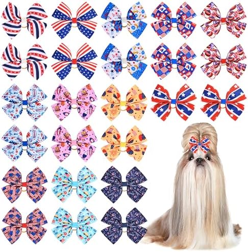 Set of 24 American flag stars and stripes dog hair bows