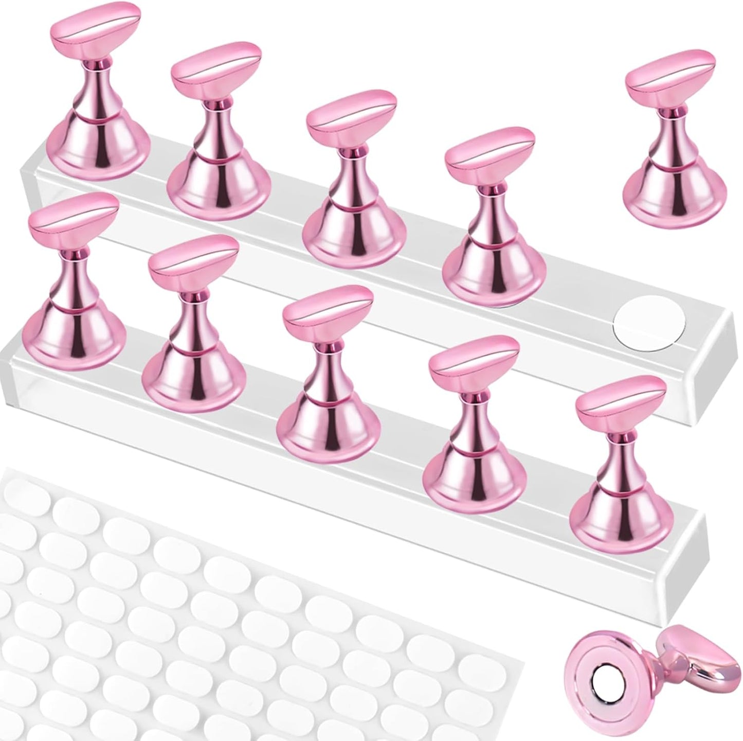 TKYZMS magnetic nail stand set with pink holders and acrylic base