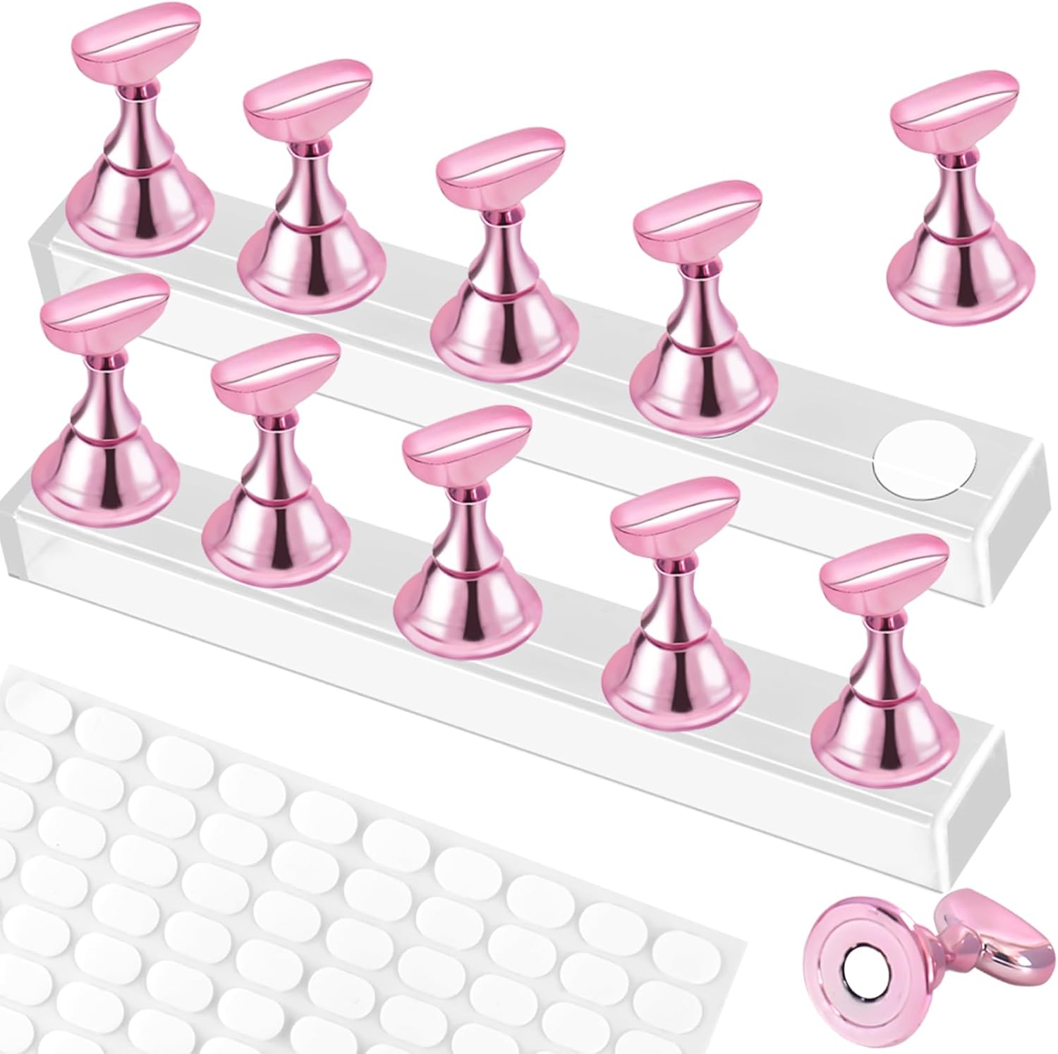 TKYZMS magnetic nail stand set with pink holders and acrylic base