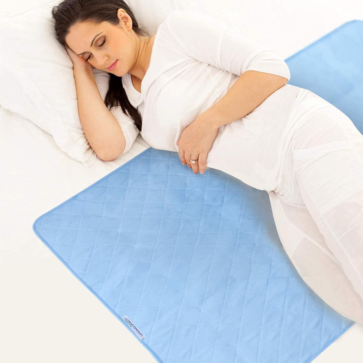 SPRINGSPIRIT bed pads for incontinence washable front view showing blue quilted surface