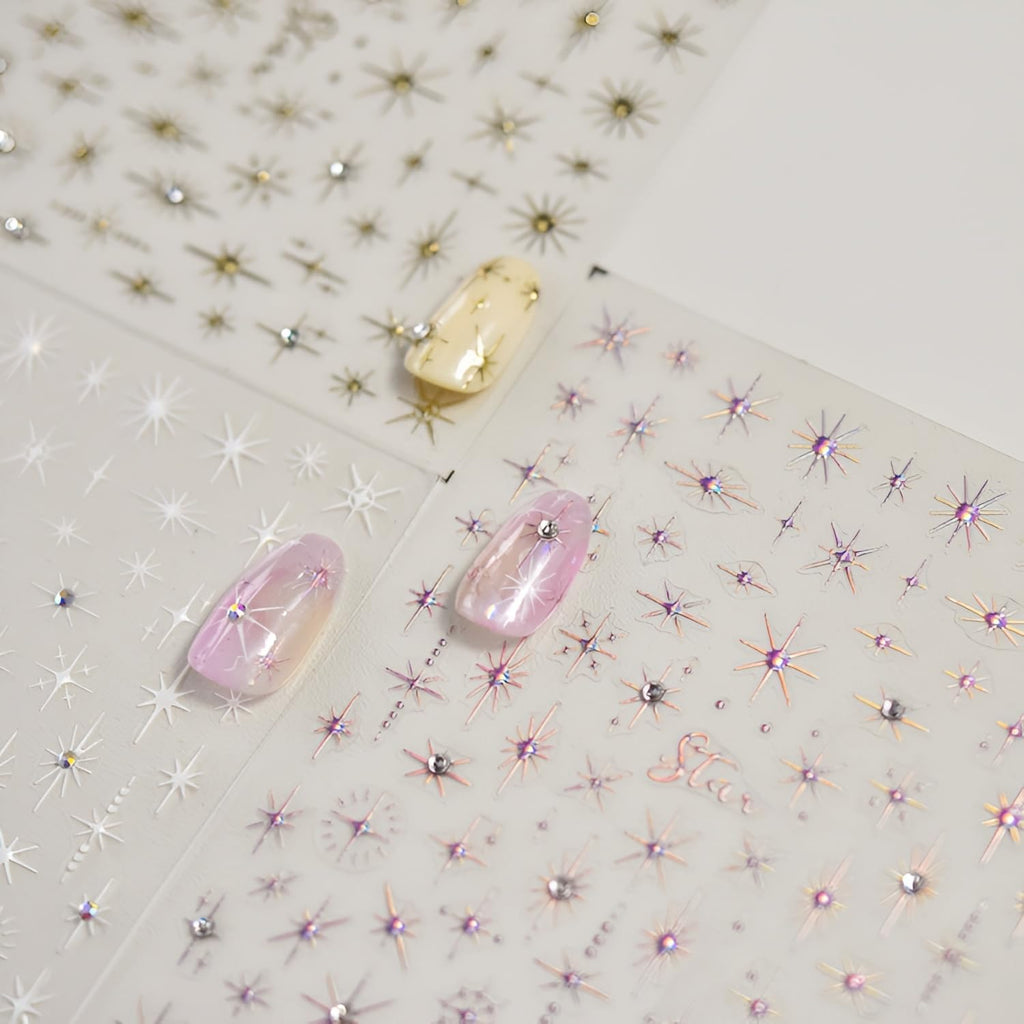 Namrec 5D embossed star nail stickers front view showing 3 sheets set