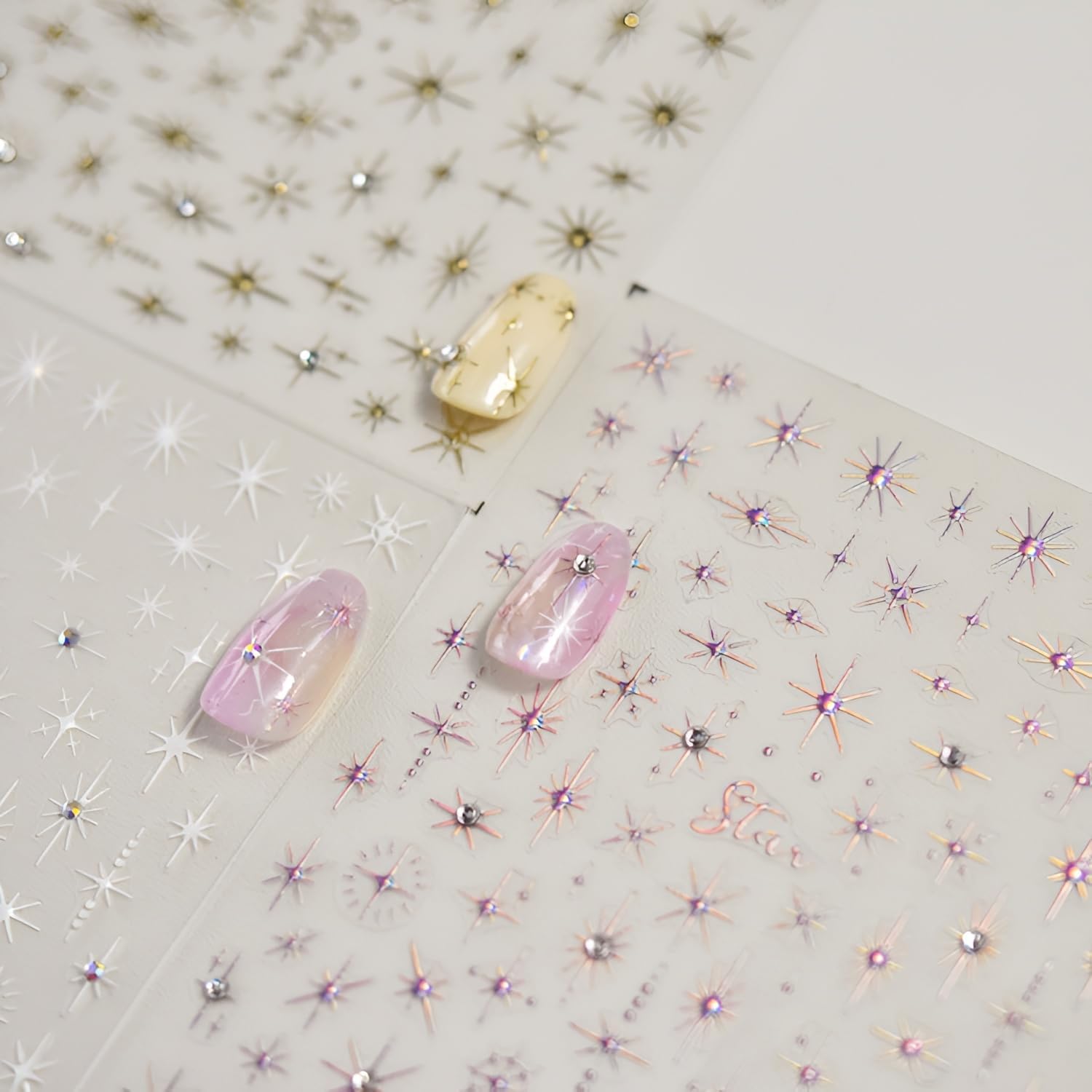 Namrec 5D embossed star nail stickers front view showing glitter designs
