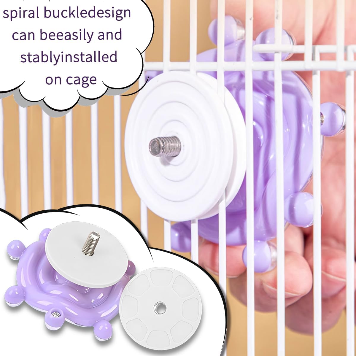 Bird cage accessory showing screw mounting mechanism for easy installation.