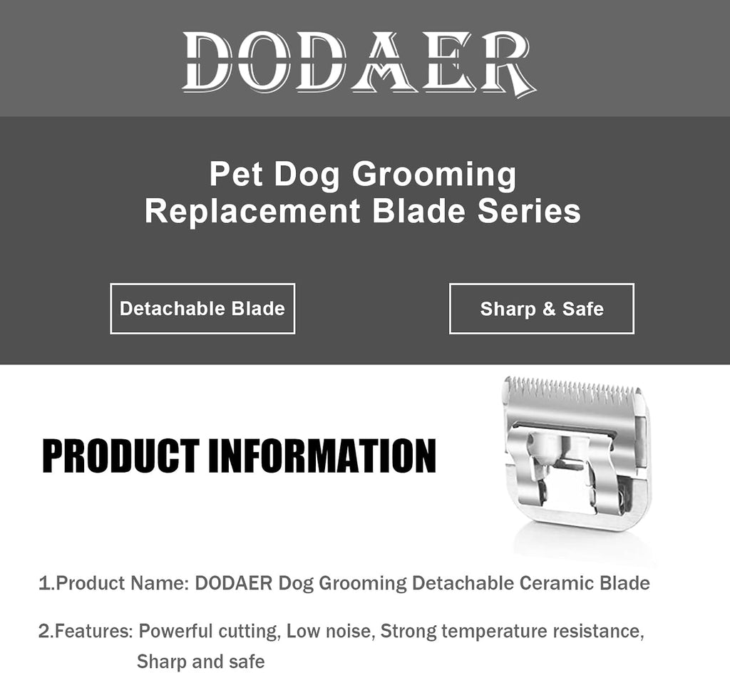 DODAER professional detachable dog clipper replacement parts displaying titanium ceramic edge