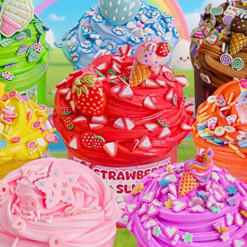 Children playing with non sticky fluffy slime set for sensory development