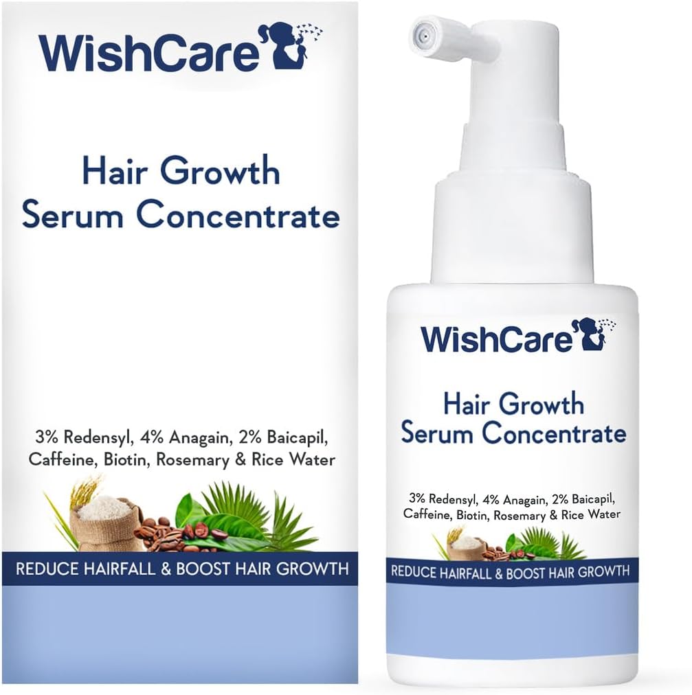 WishCare Hair Growth Serum Concentrate front view white bottle with spray pump applicator for hair fall control