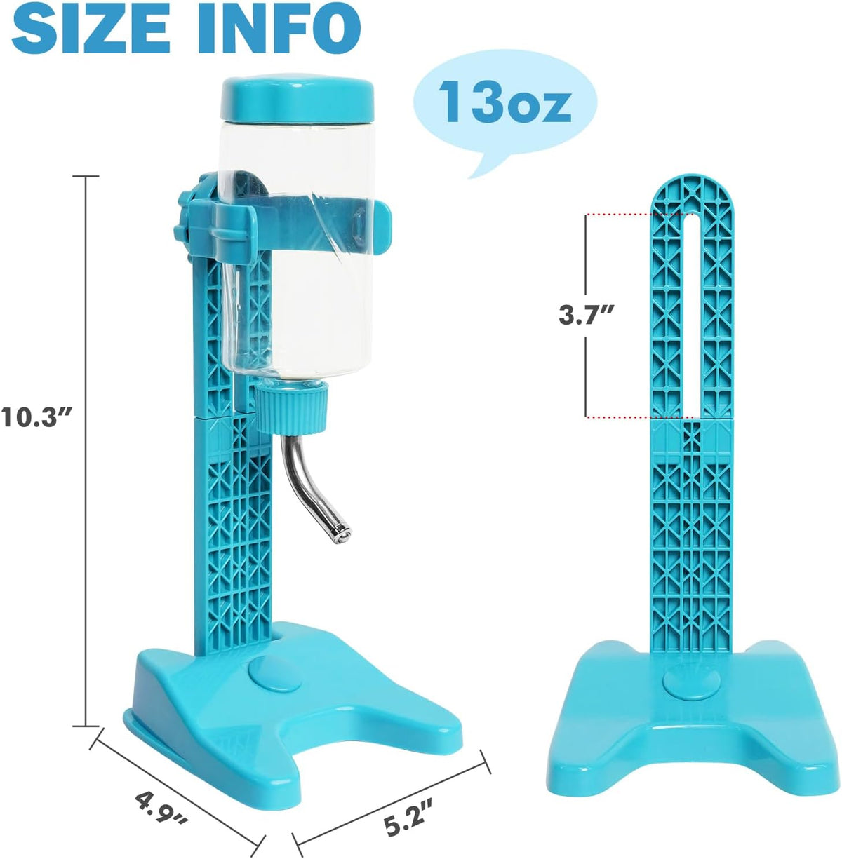 VANNON Pet Standing Water Dispenser Top Fill Dog Water Bottle Dispenser with Stand Leakproof Pet Slow Water Bottle for Small Animals, 13oz, BPA Free, Adjustable Height, Blue - Image 2