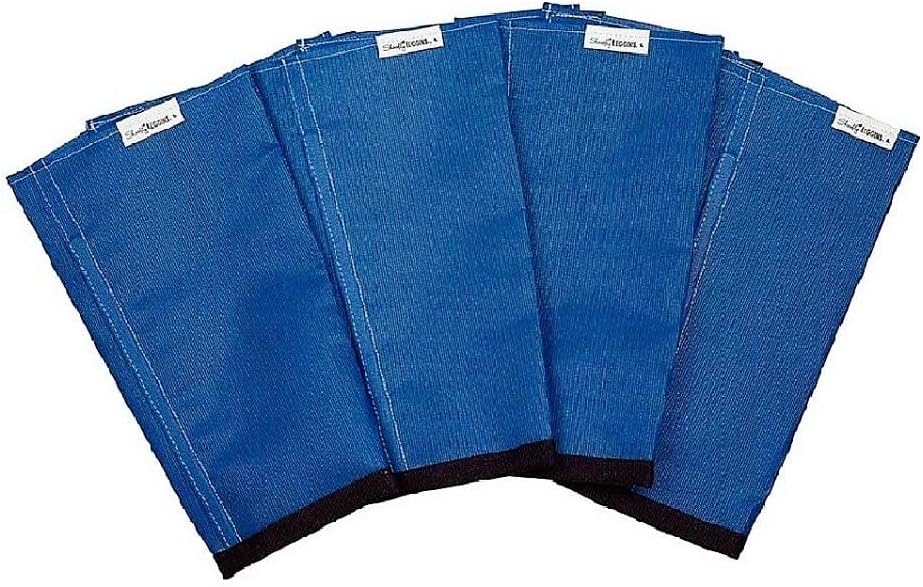 SHOOFLY Horse Leggins front view pack of four blue mesh fly boots.