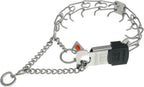 Adjusted sixteen inch dog training collar laid flat showing total links.
