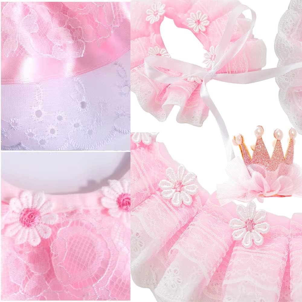 Cat Princess Costumes Cat Crown Hat & Lace Bandana Scarf Set, Puppy Party Hat for Small Dogs & Cats, Lace Outfit for Cats and Small Dogs Birthday Party (Pink) - Image 9