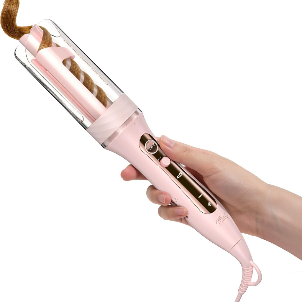 Zavarea Automatic Rotating Curling Iron front view in pink