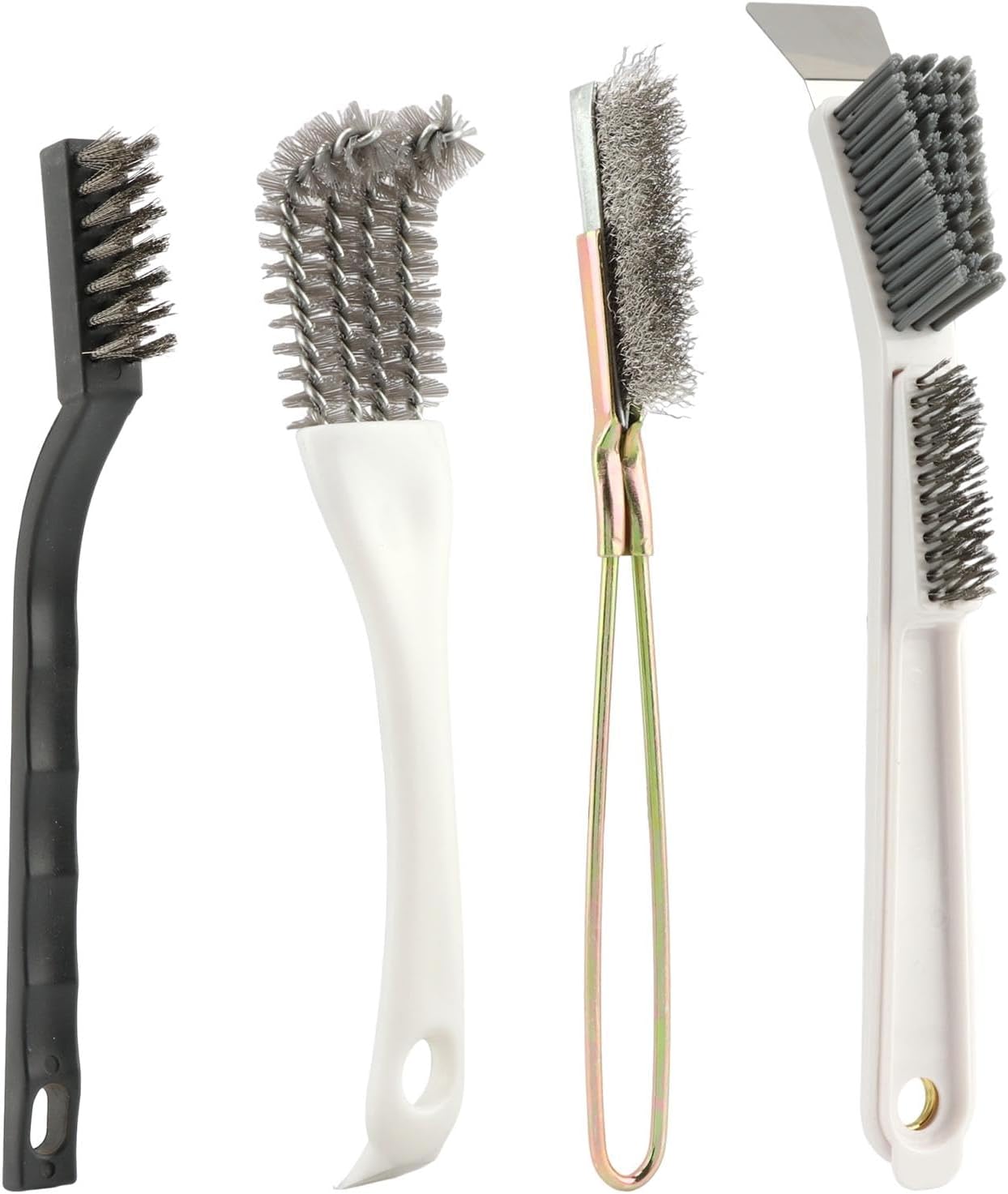 Teaaha bird cage cleaning brush kit front view showcasing the four specialized pet habitat maintenance tools