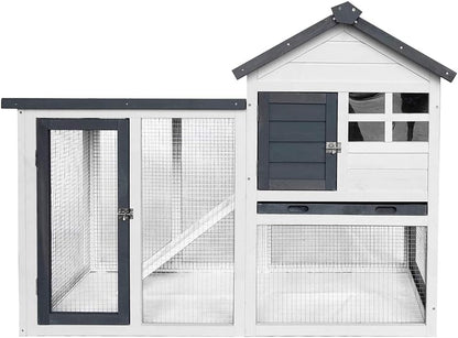 BIRASIL Wood Rabbit Hutch, Guinea Pig Cage with Pull Out Tray, 2 Levels Bunny House for Small Animals Outdoor Indoor (Gray, 48 Inch) - Image 1