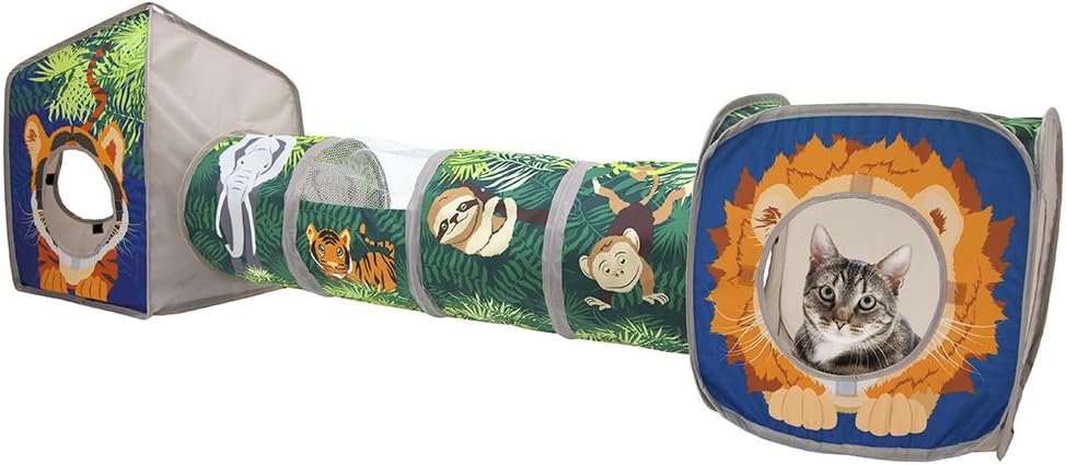 Kitty City Safari Jungle Pop-Up Cat Cube, Collapsible Indoor Cat Hideout & Play Cube with Peekaboo Openings, Easy Storage, 15" x 15" x 15" - Image 12